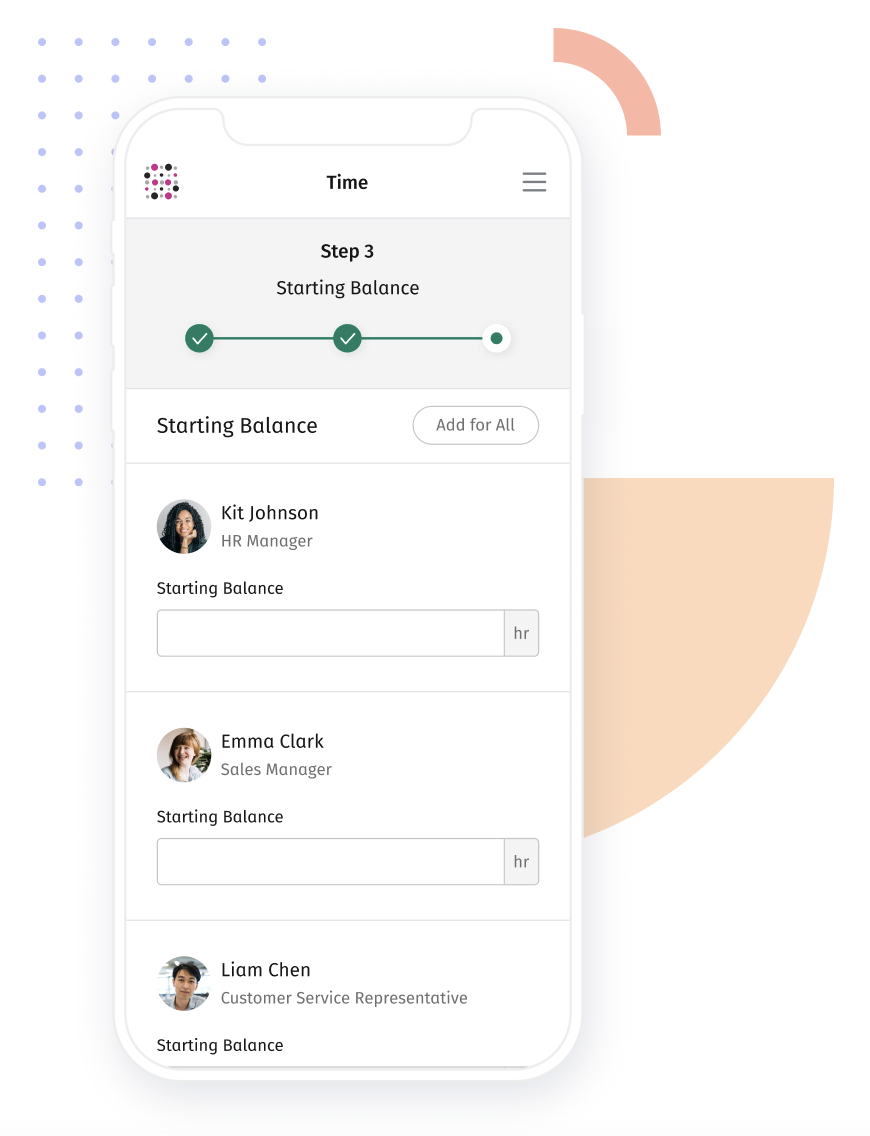 Mobile app with fields for entering employees' available time off